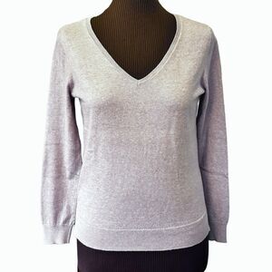 Loft V-Neck Sweater Womens Size M Beige Long Sleeve Pullover